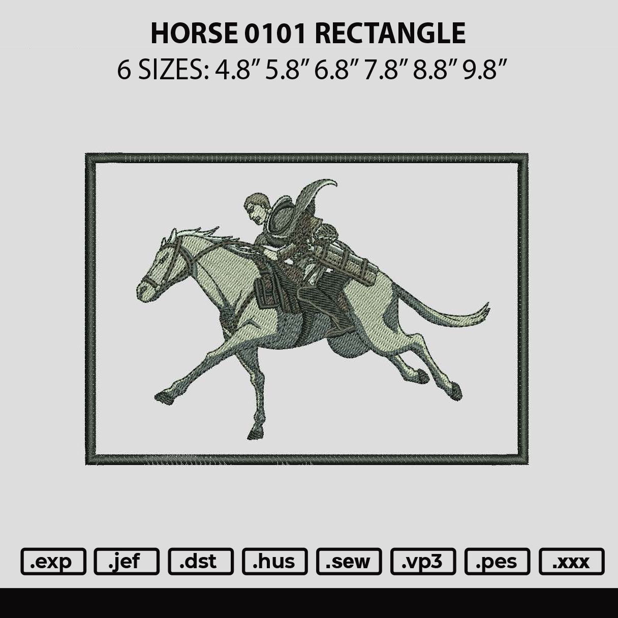 Horse 0101 Rectangle Embroidery File 6 sizes
