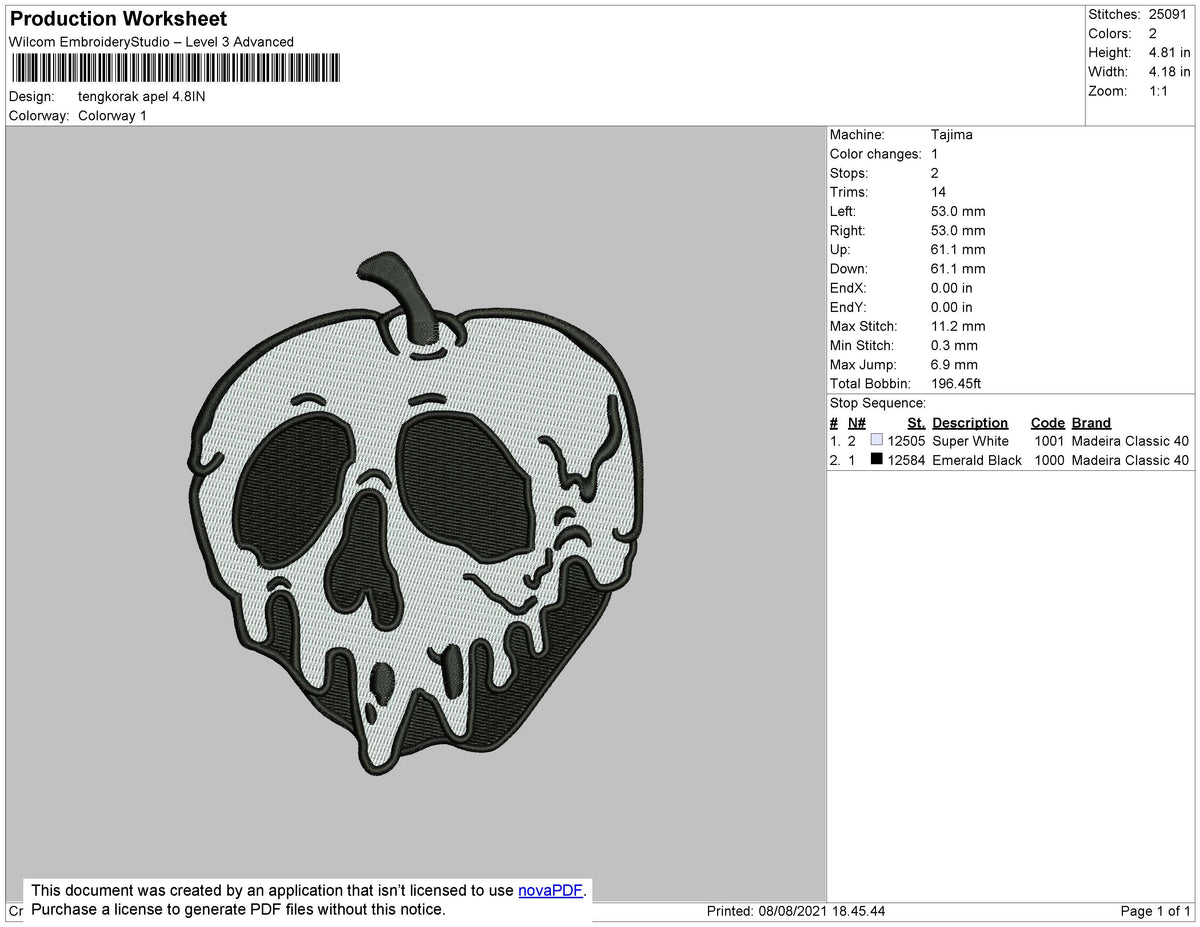 Apple Skull Embroidery
