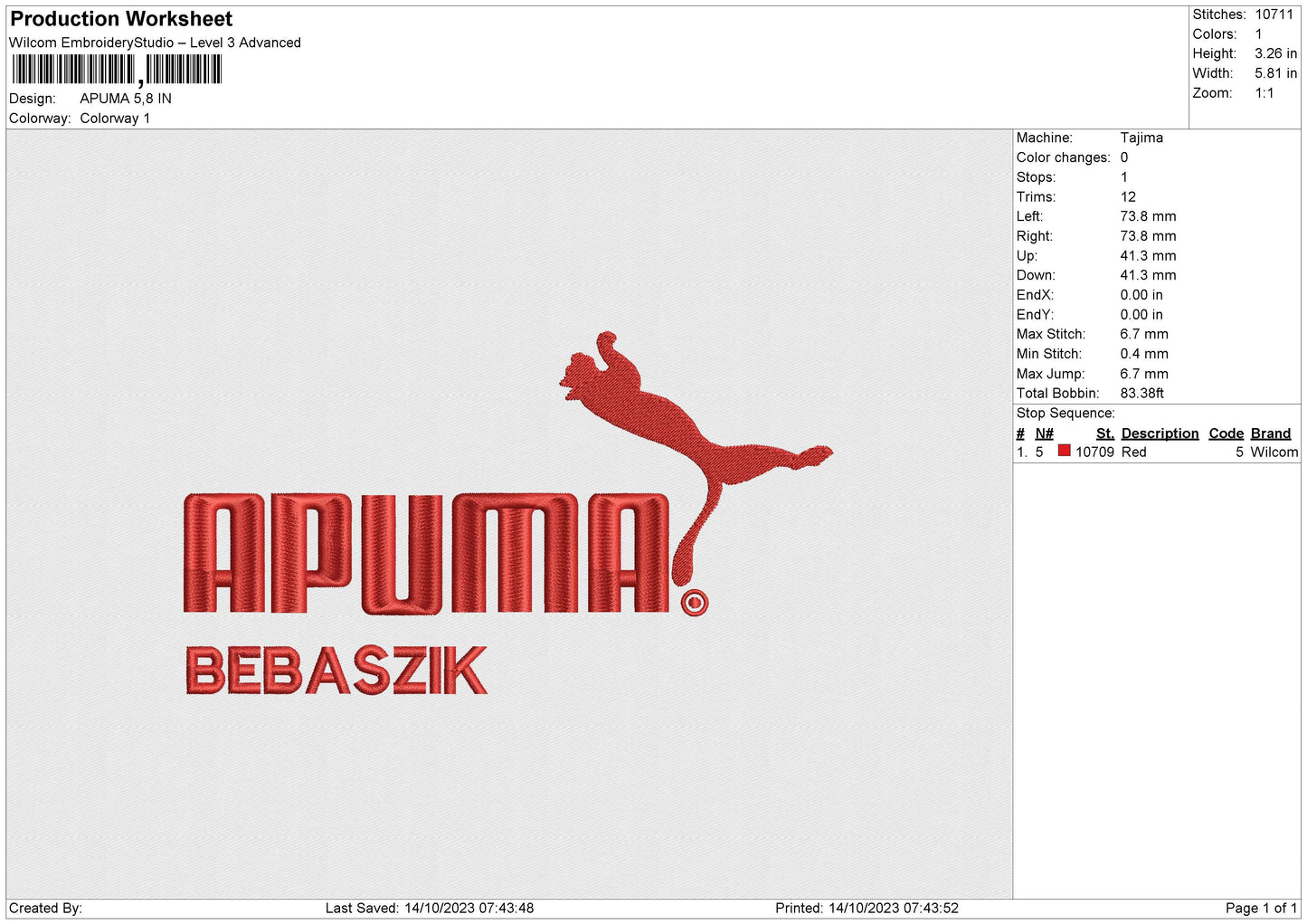 APUMA Embroidery File 6 size