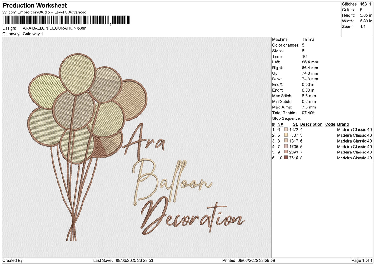 ARA BALLON DECORATION Embroidery File 6 size