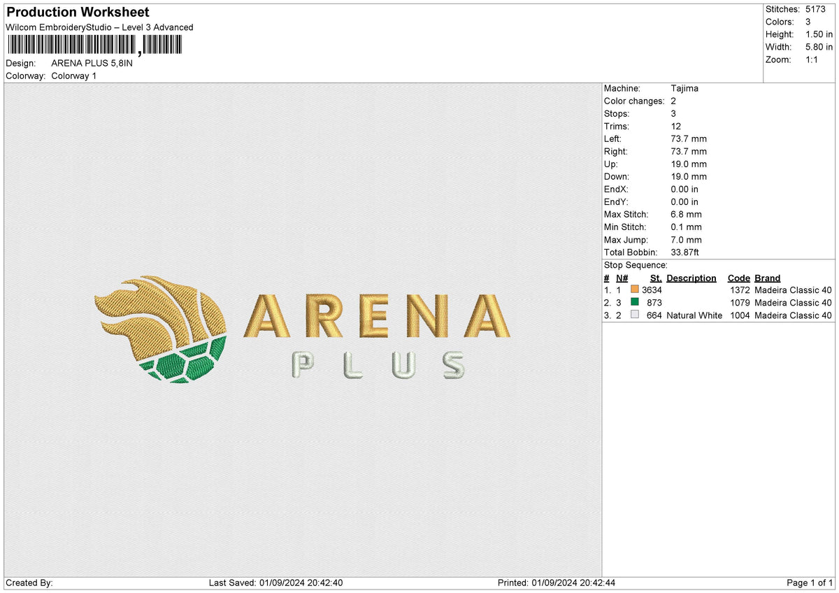 ARENA PLUS Embroidery File 6 size