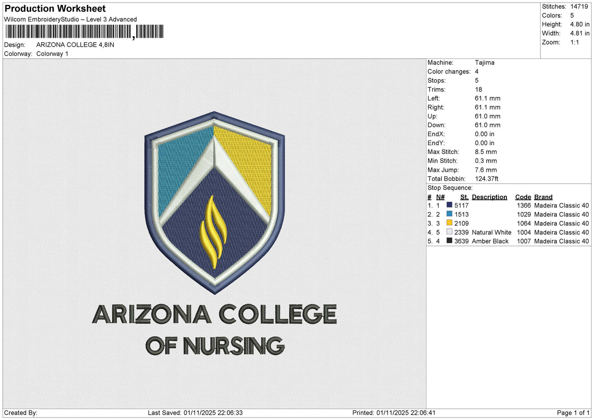 ARIZONA COLLEGE Embroidery File 6 sizes