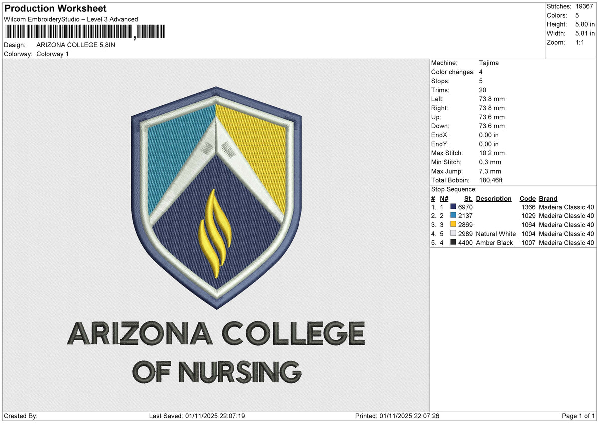 ARIZONA COLLEGE Embroidery File 6 sizes