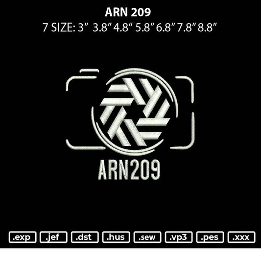Arn209 Embroidery File 6 sizes