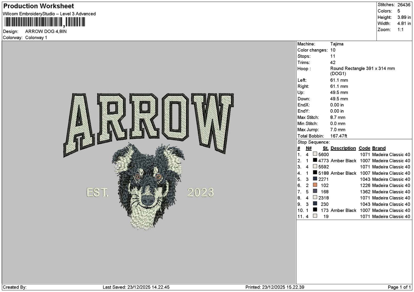 Arrow Dog Embroidery File 6 sizes