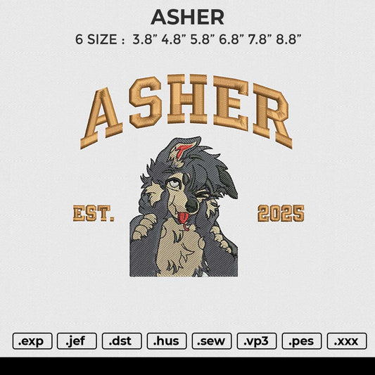 ASHER Embroidery File 6 sizes