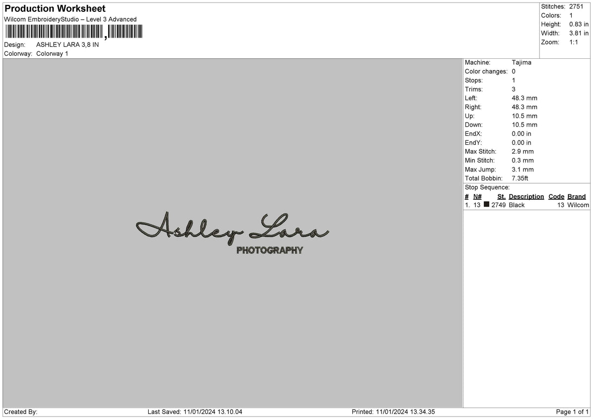 Ashleytext Embroidery File 6 sizes