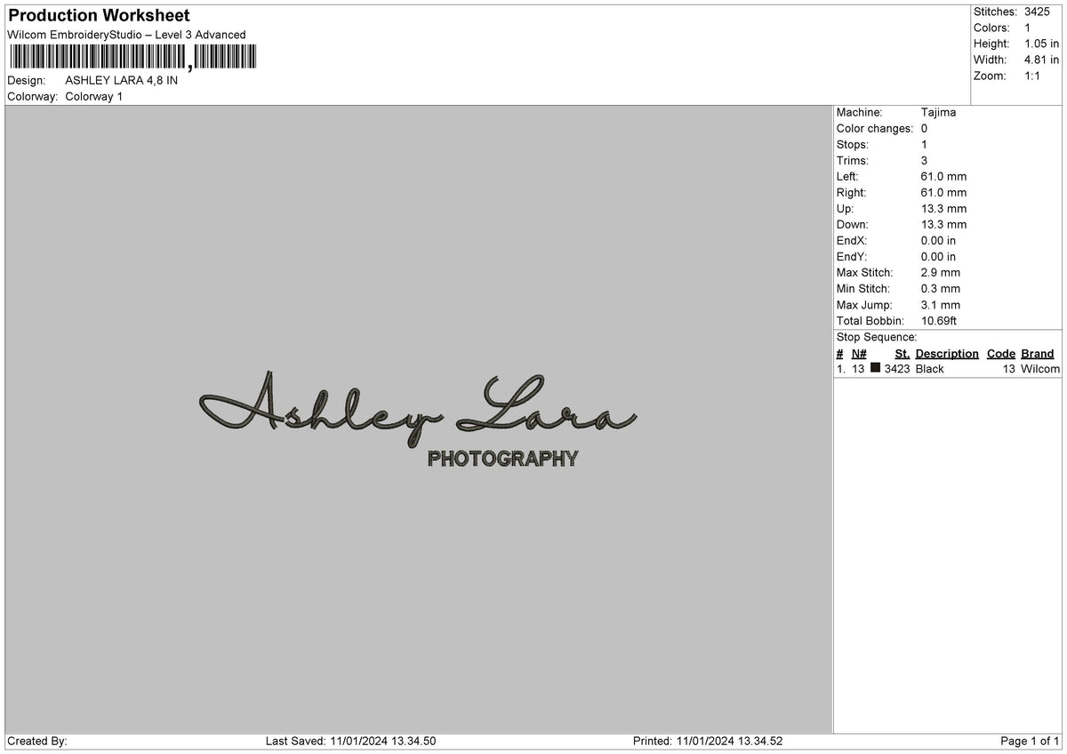 Ashleytext Embroidery File 6 sizes