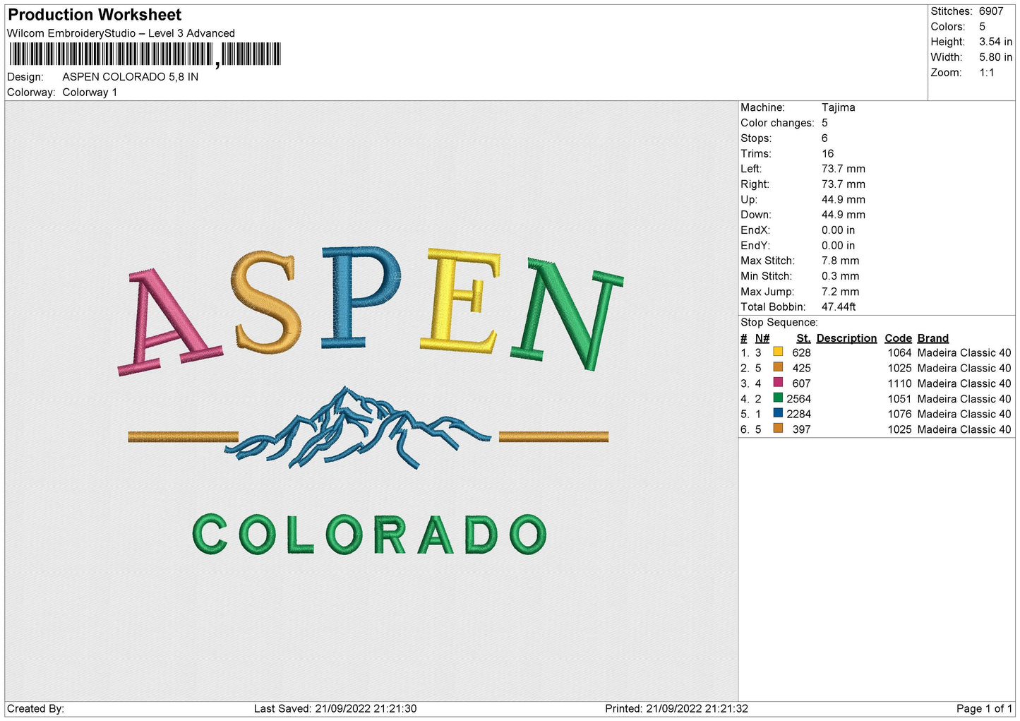 ASPEN COLORADO Embroidery