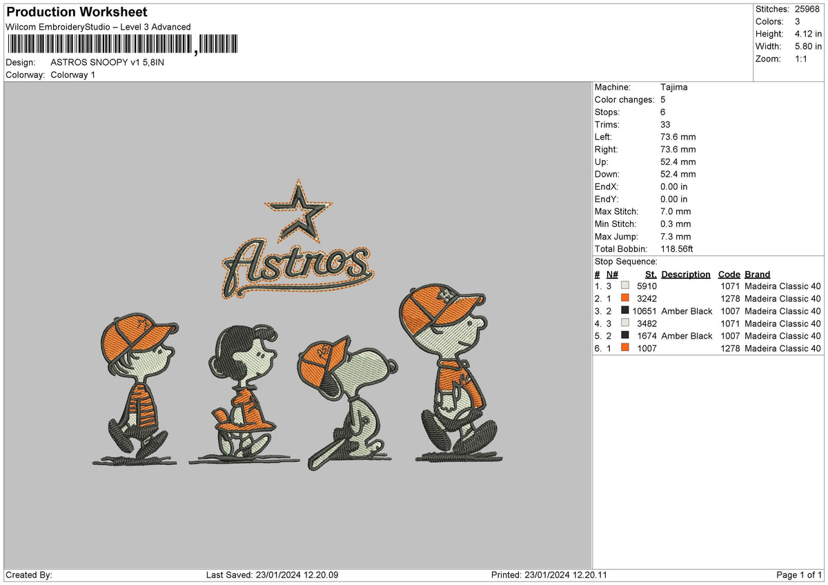 Astrosnoopy V1 Embroidery File 6 sizes