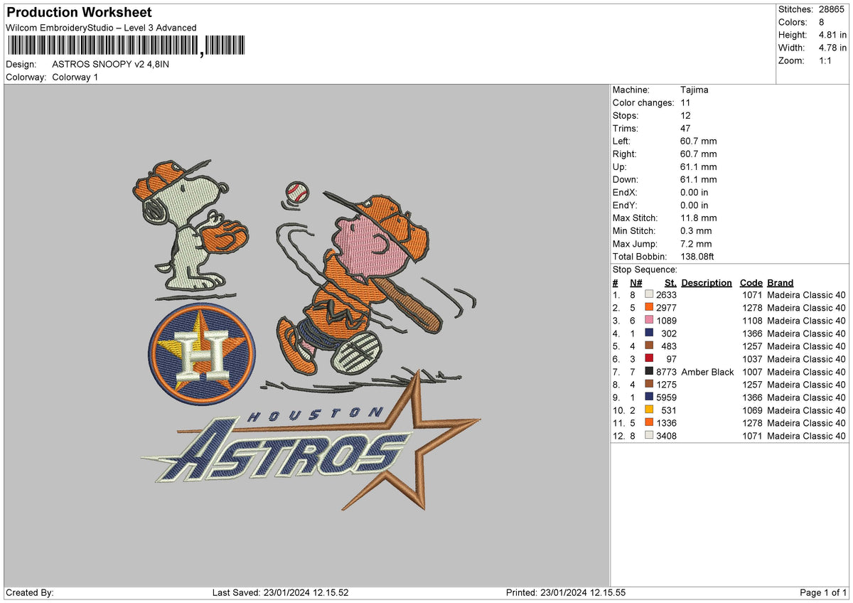Astrosnoopy V2 Embroidery File 6 sizes
