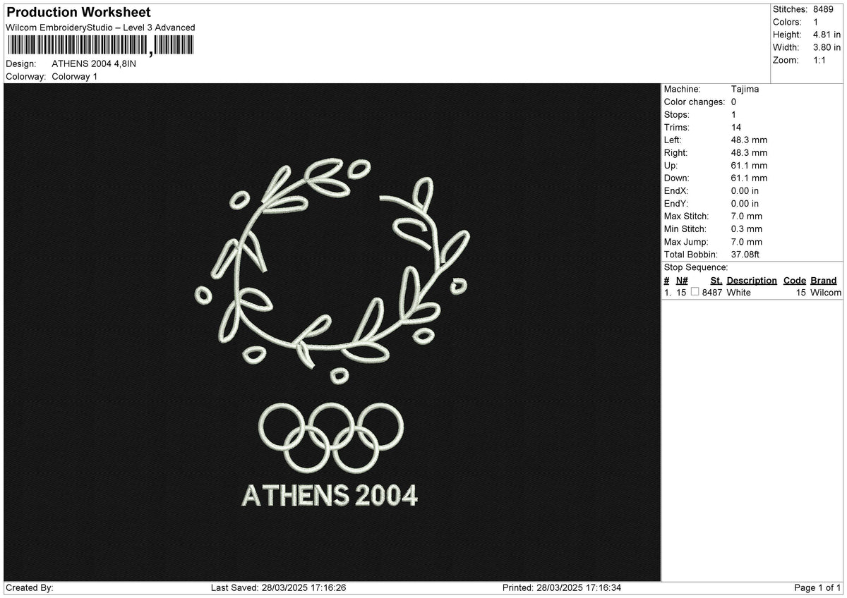 ATHENS 2004 Embroidery File 6 size