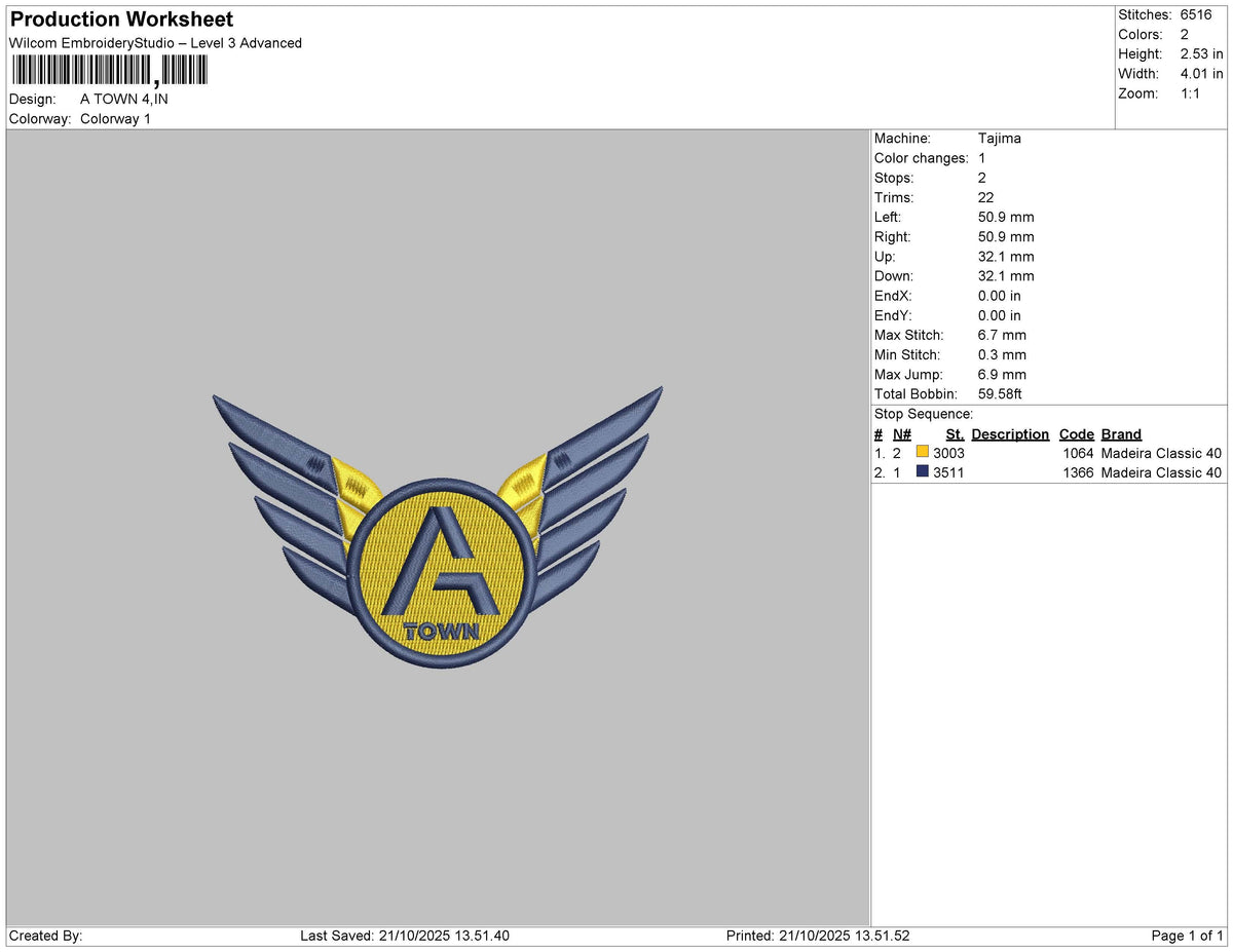 A TOWN Embroidery File 6 size