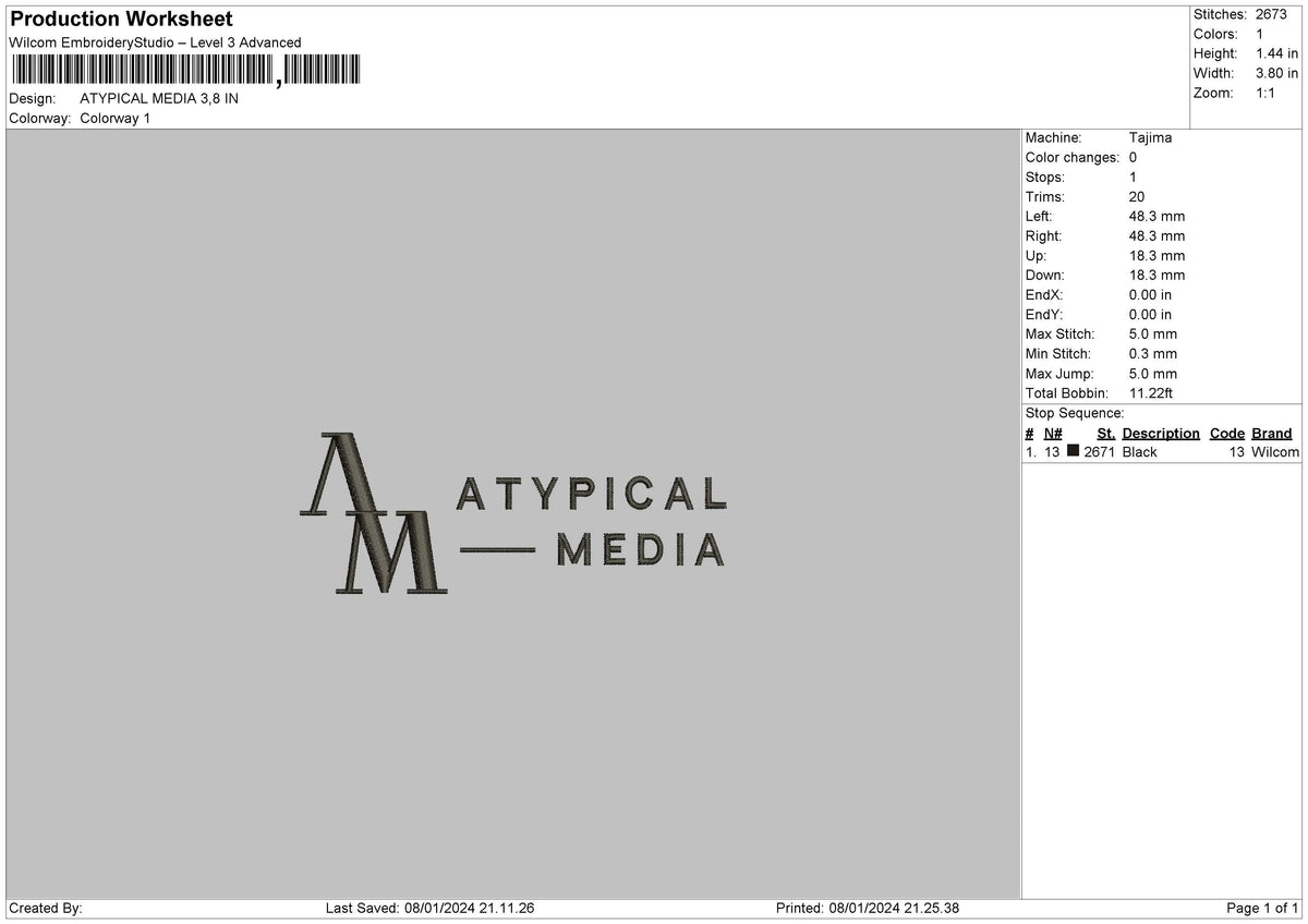 Mediatext Embroidery File 6 sizes