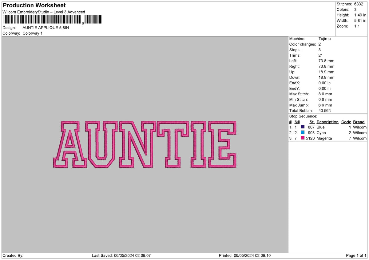 Auntie App Embroidery File 6 sizes