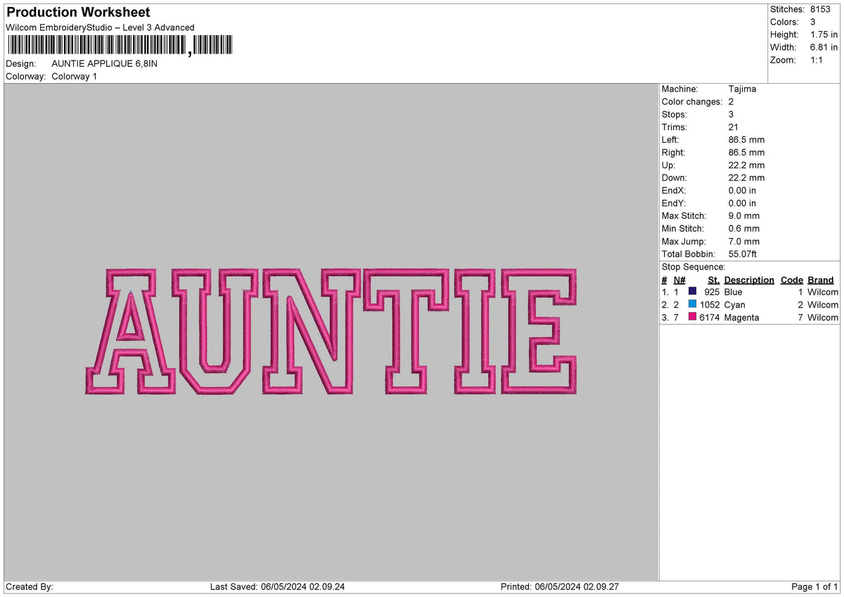 Auntie App Embroidery File 6 sizes