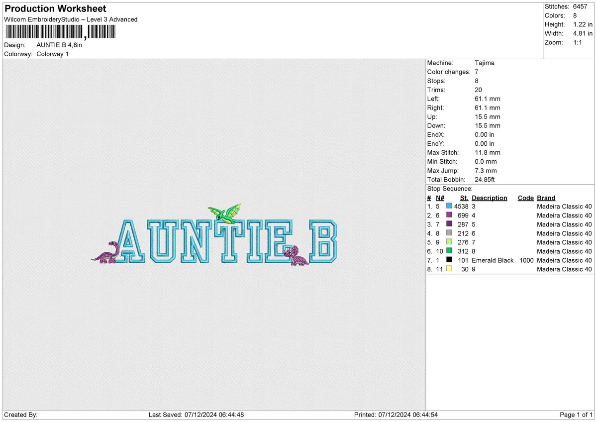 AUNTIE B Embroidery File 6 size