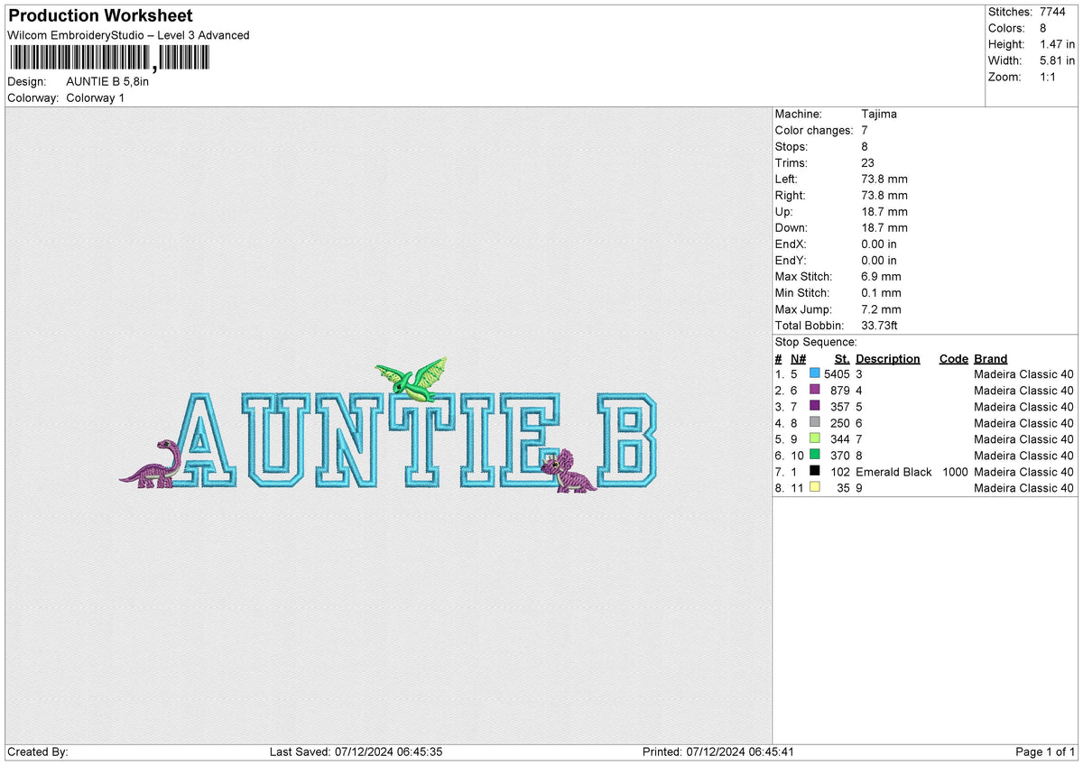 AUNTIE B Embroidery File 6 size