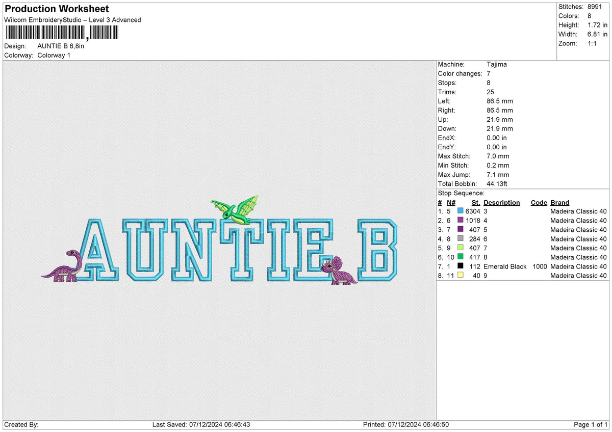 AUNTIE B Embroidery File 6 size