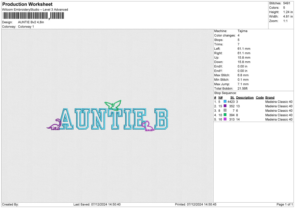 AUNTIE B v2 Embroidery File 6 sizes
