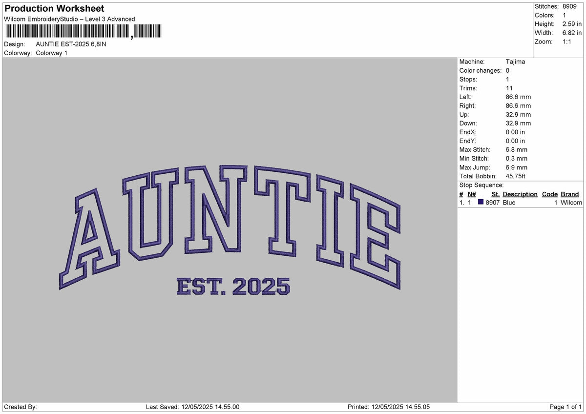 AUNTIE Embroidery File 6 Size
