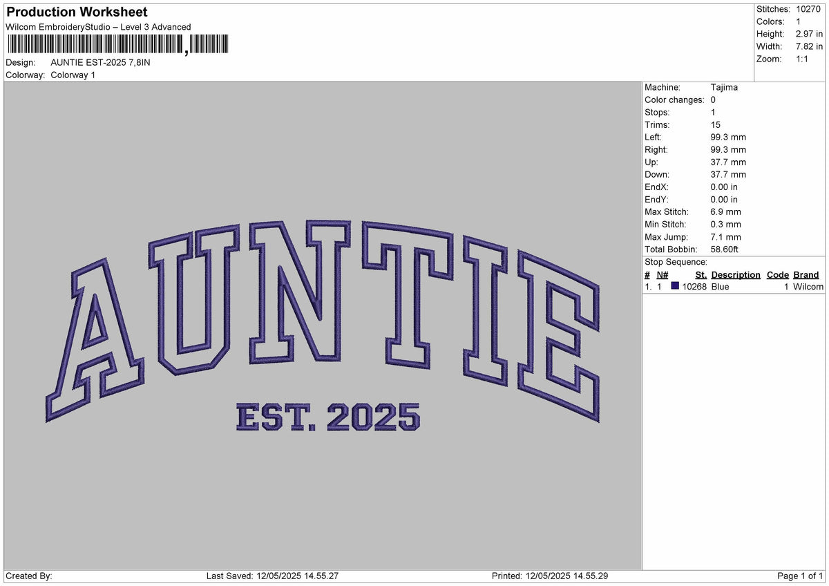 AUNTIE Embroidery File 6 Size