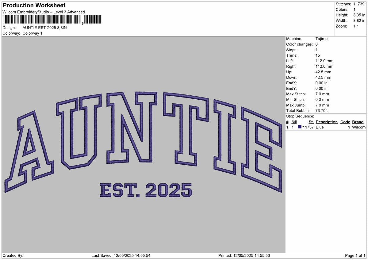 AUNTIE Embroidery File 6 Size