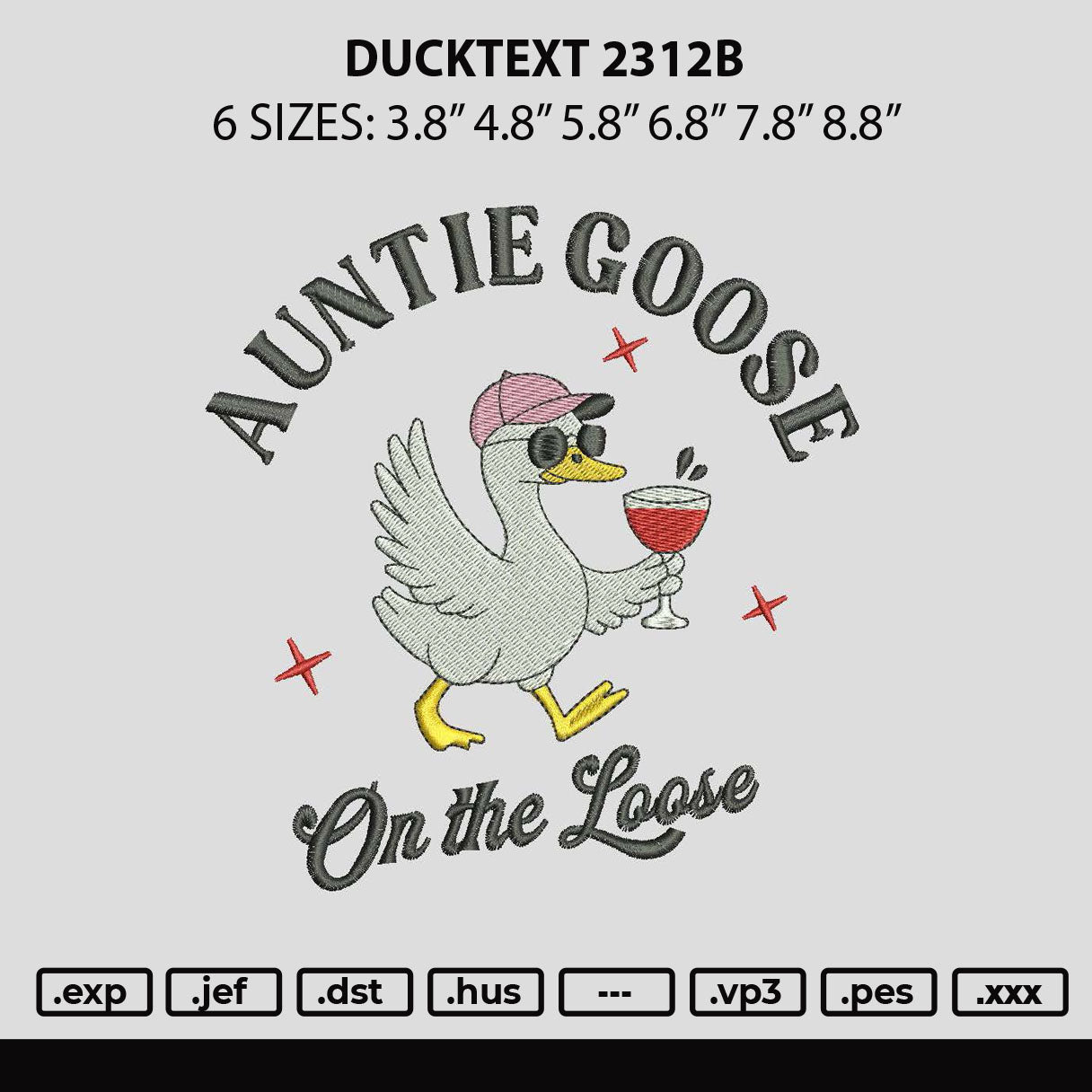 Ducktext 2312b Embroidery File 6 sizes