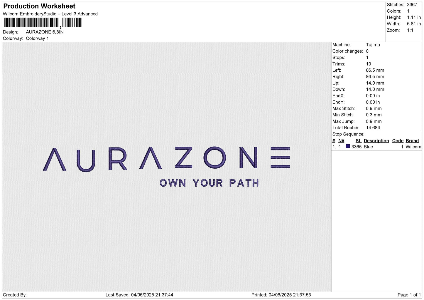 AURAZONE Embroidery File 6 size