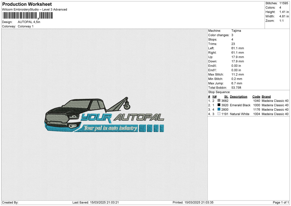 AUTOPAL Embroidery File 6 size