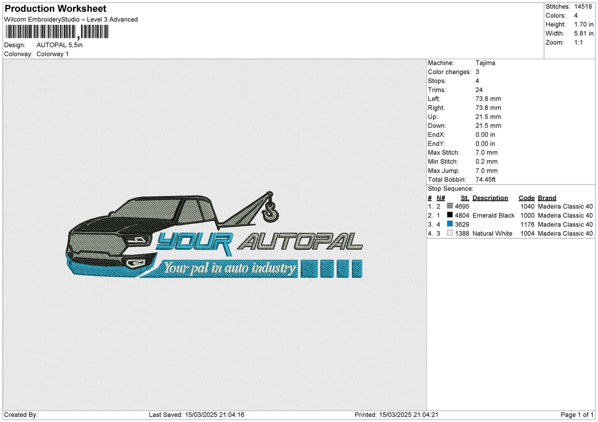 AUTOPAL Embroidery File 6 size