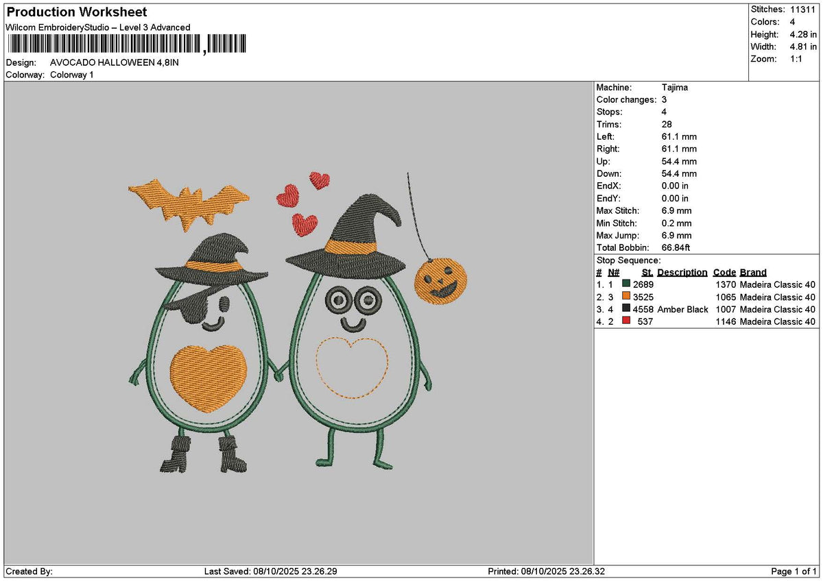 Avocado 0810 Embroidery File 6 sizes