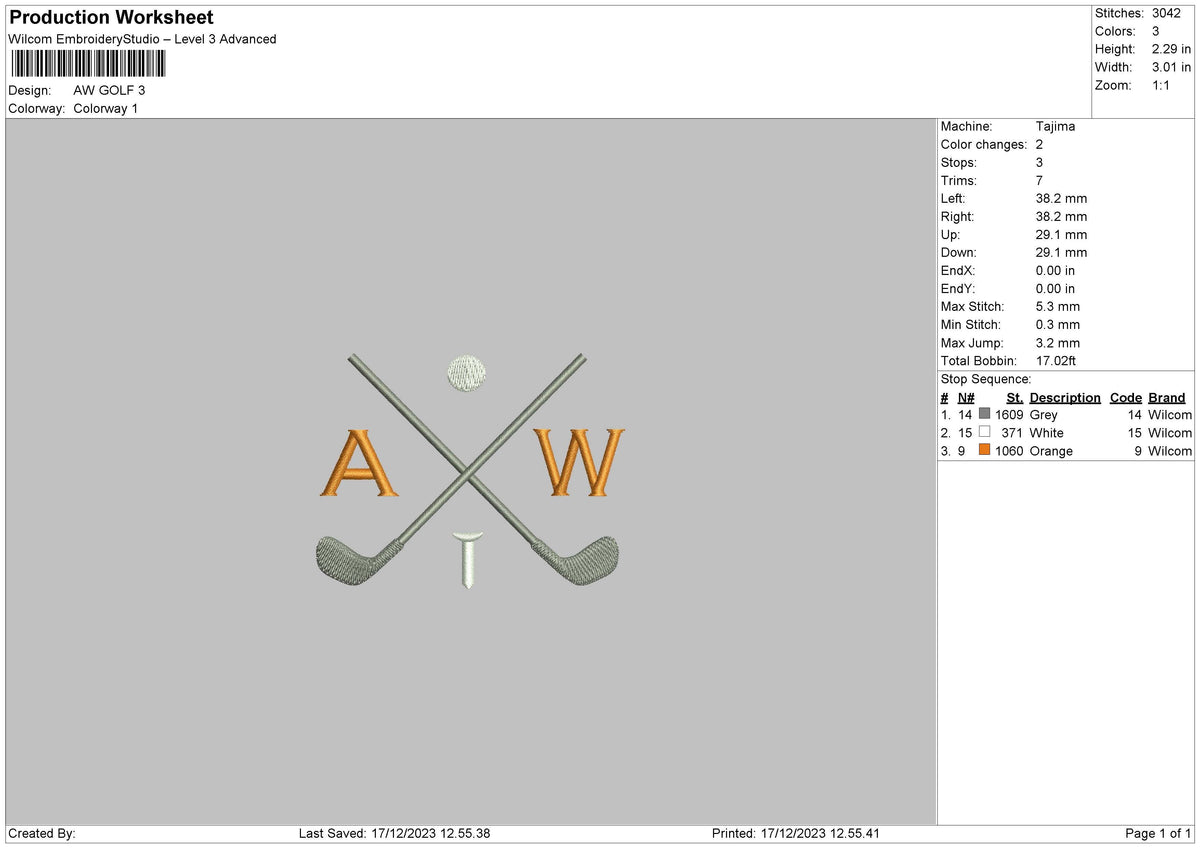 Golfstick 1612 Embroidery File 6 sizes