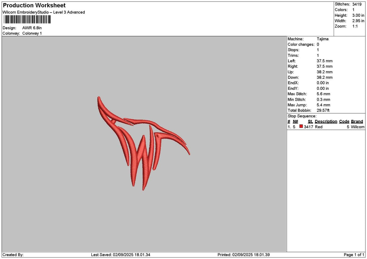 Awrtext Embroidery File 6 sizes