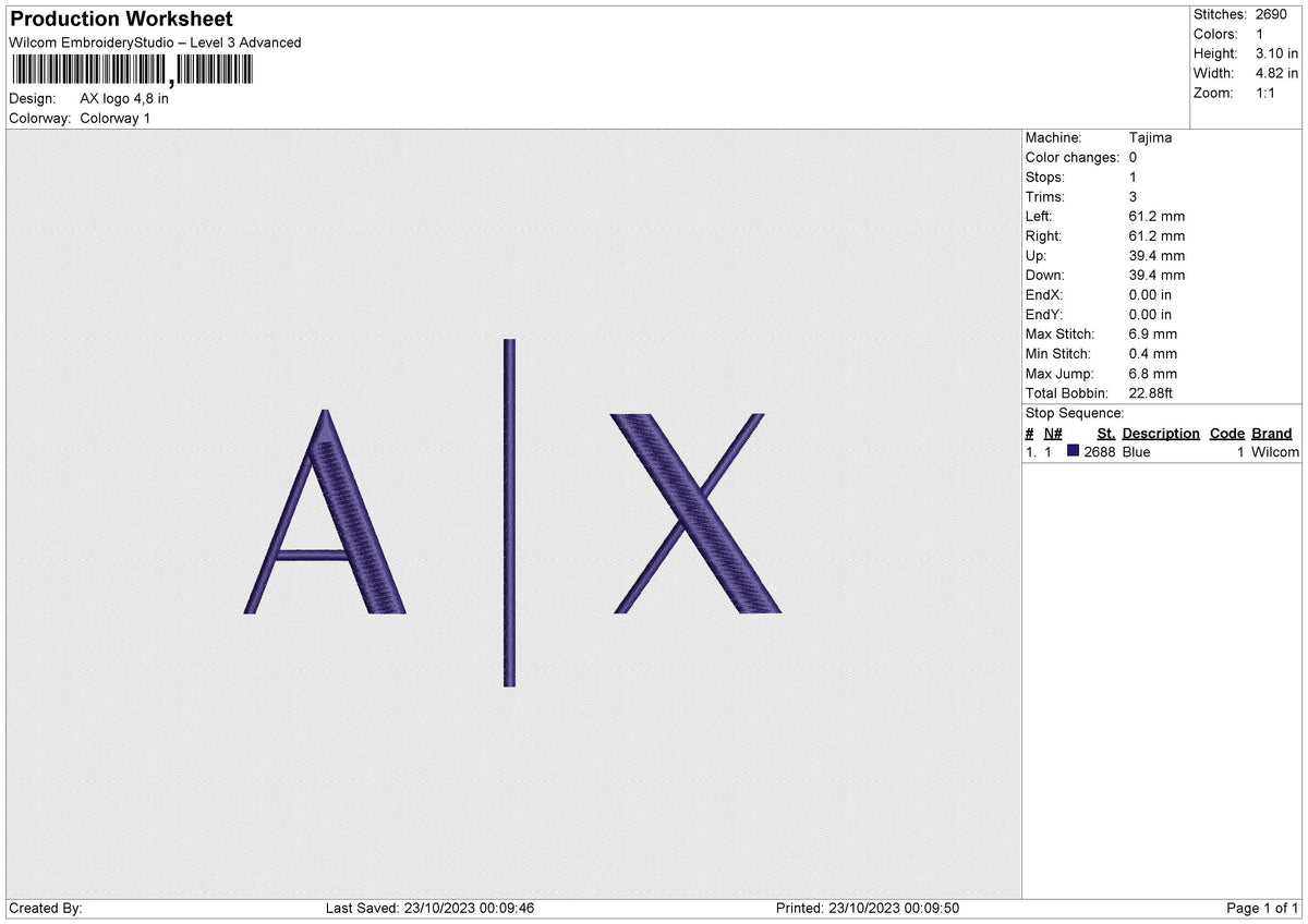 AX logo Embroidery File 6 size