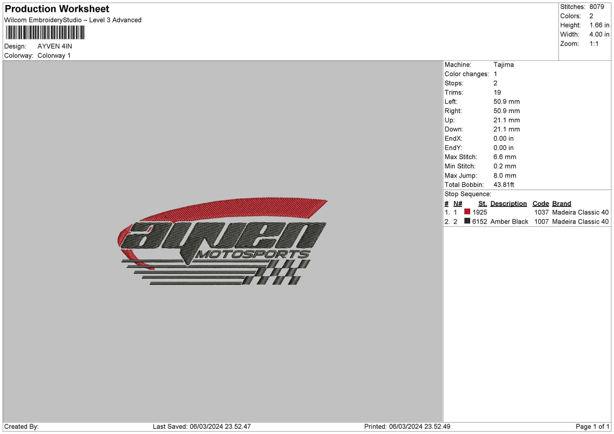 Racing 02 Embroidery File 6 sizes