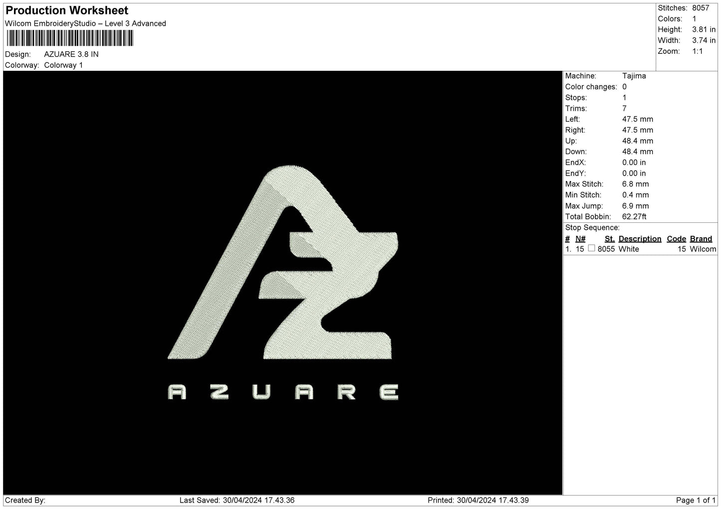 Azuaretext Embroidery File 6 sizes