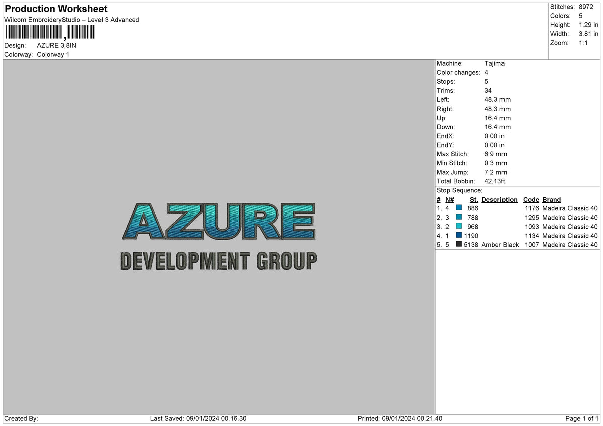 Azuretext Embroidery File 6 sizes