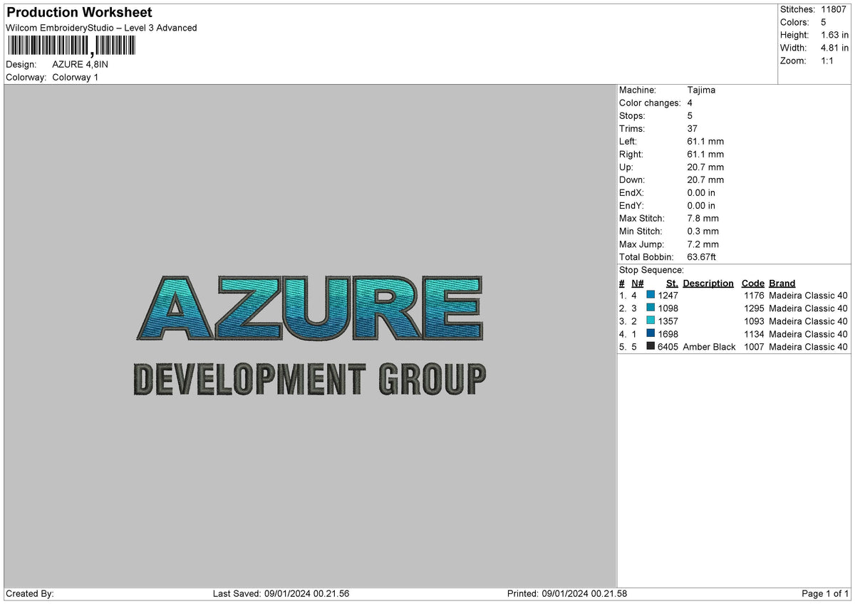 Azuretext Embroidery File 6 sizes