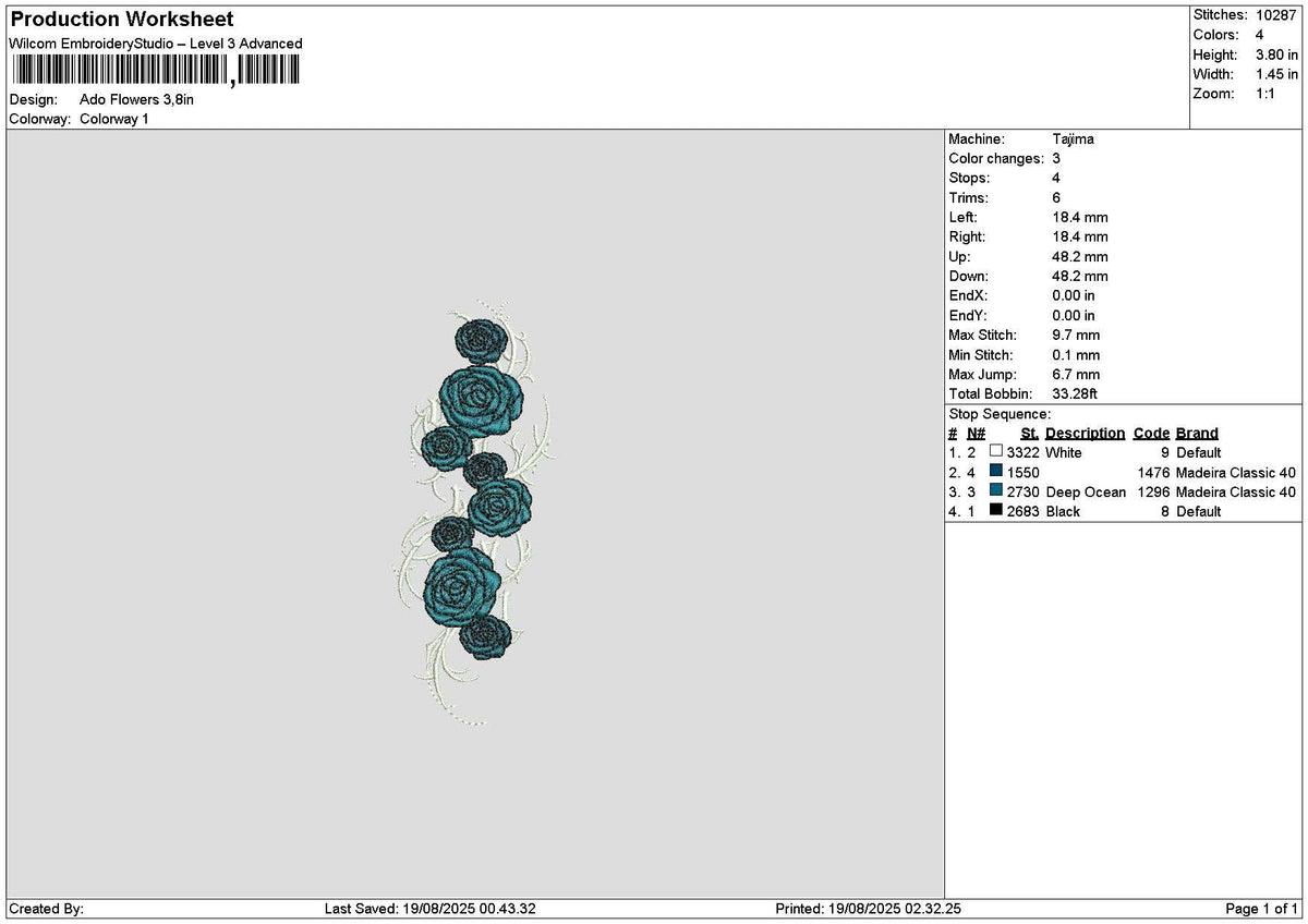 Blue Roses Flowers Embroidery File 6 sizes