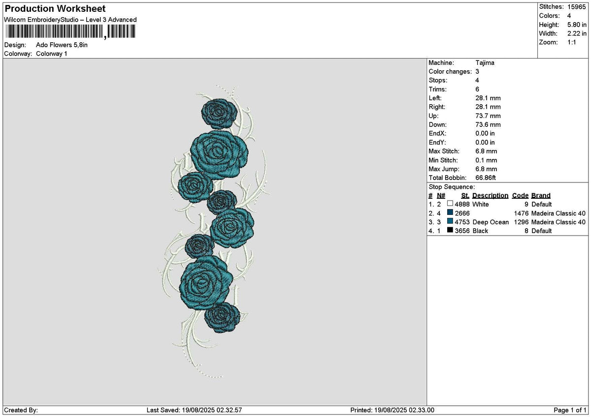 Blue Roses Flowers Embroidery File 6 sizes