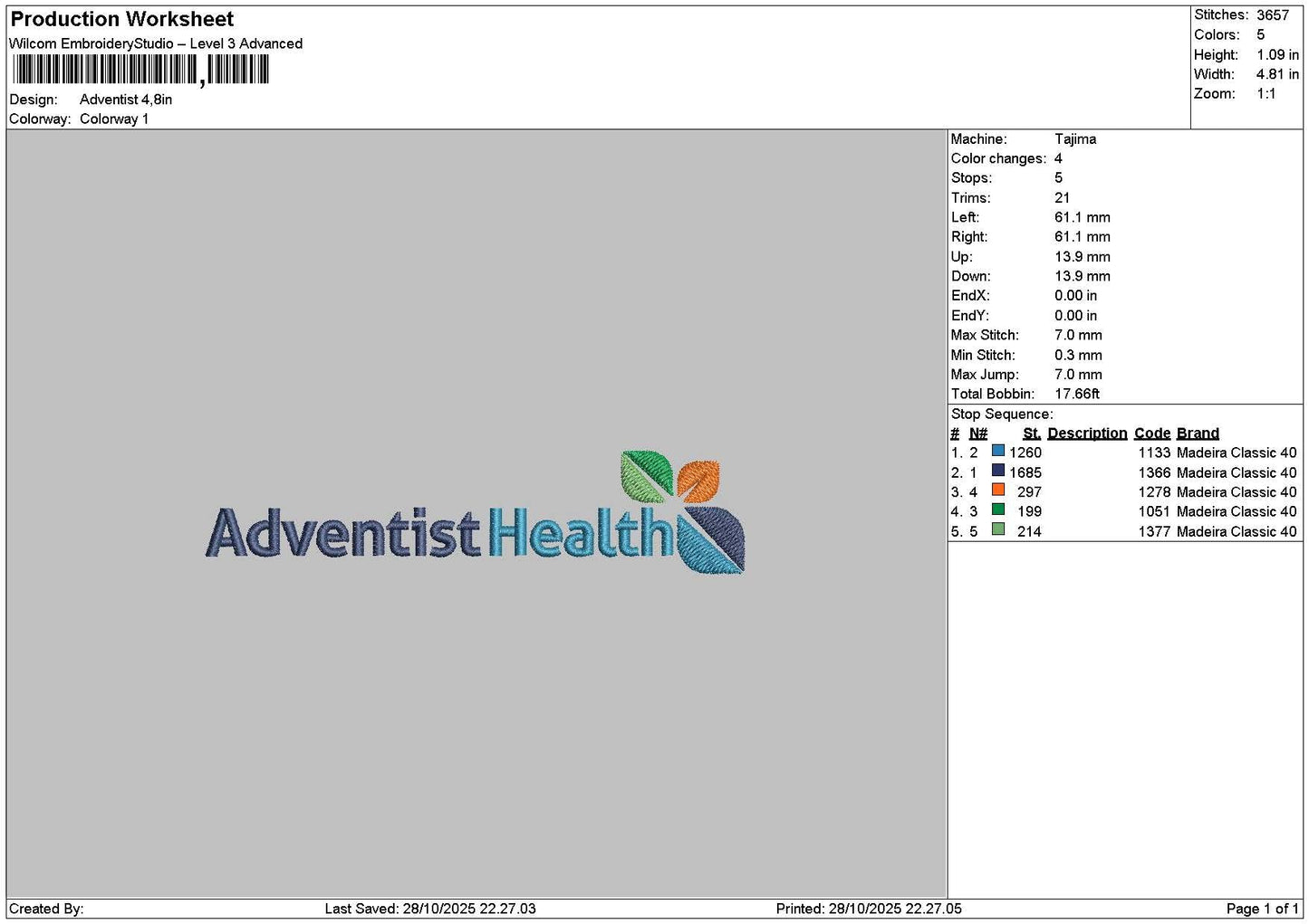 Healthtext 2810 Embroidery File 6 sizes