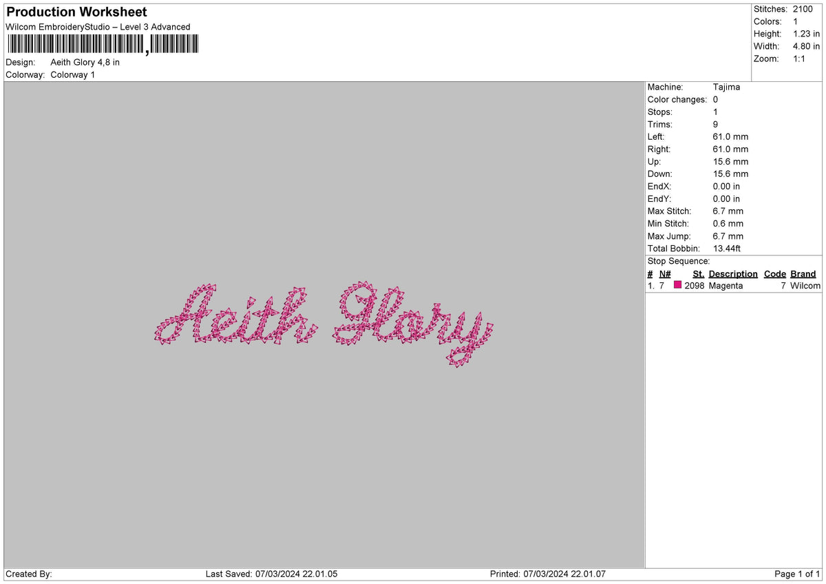 GloryText Embroidery File 6 sizes