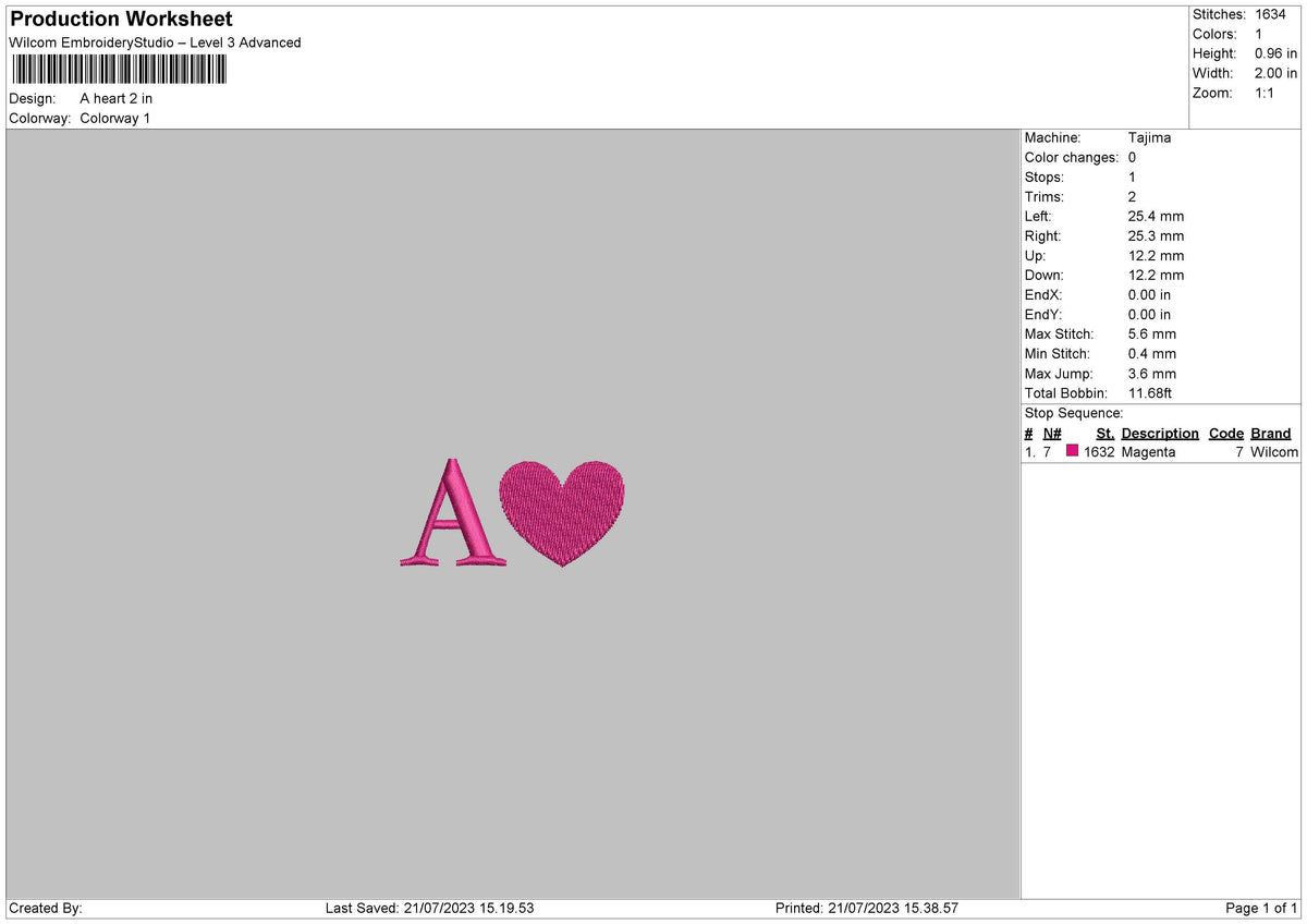 A Heart Embroidery File 6 sizes