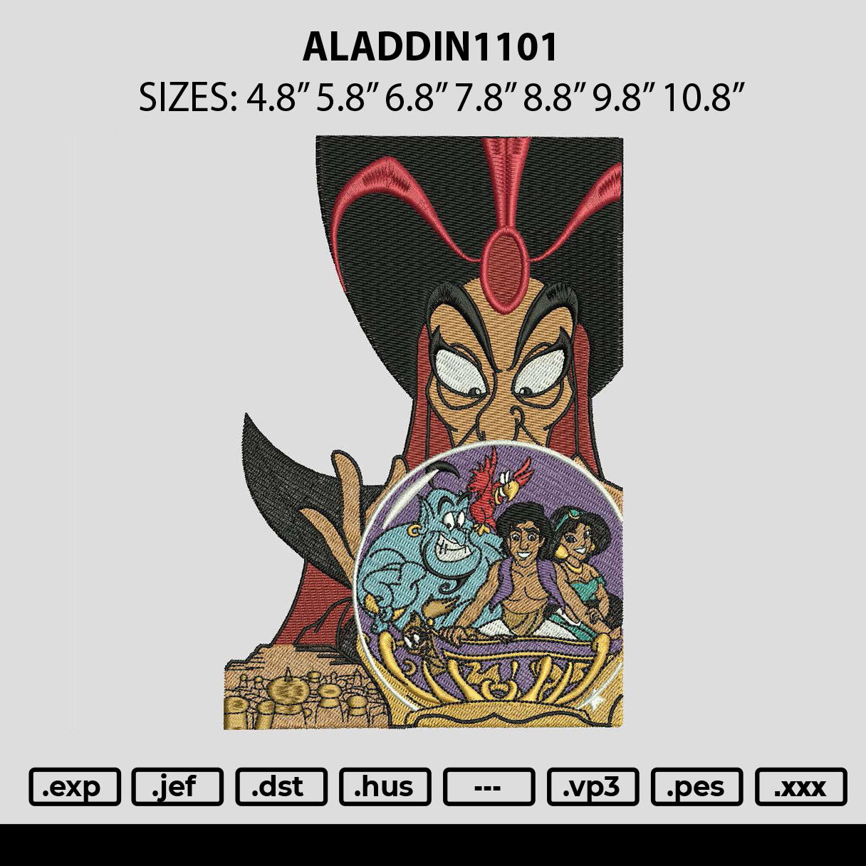 Aladdin1101 Embroidery File 6 sizes