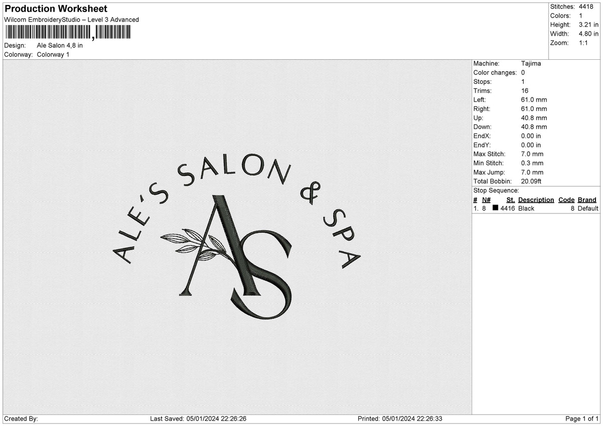 Ale Salon Embroidery File 6 size