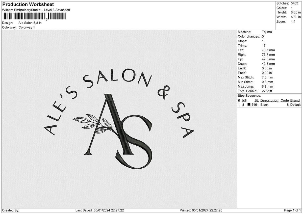 Ale Salon Embroidery File 6 size