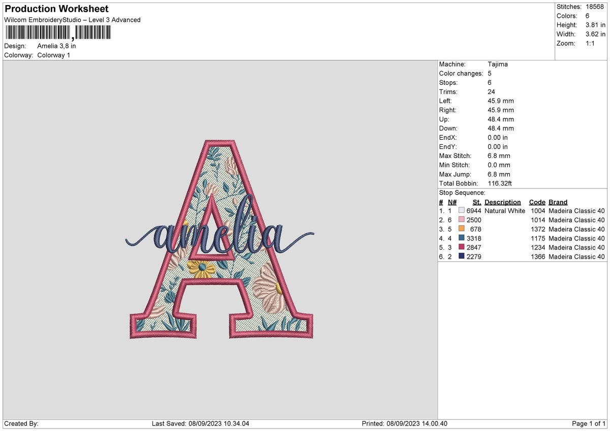 Amelia Text Embroidery File 6 sizes