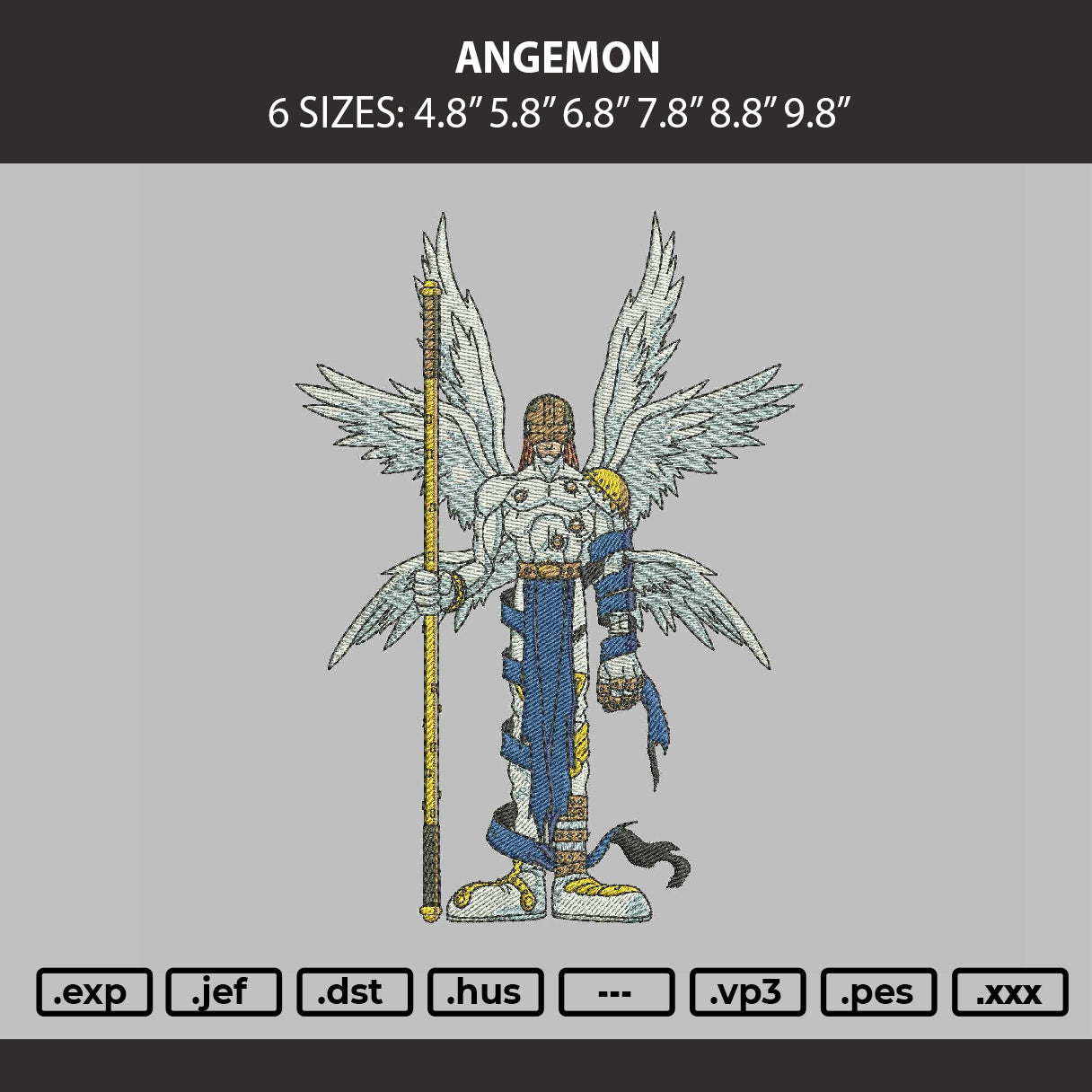 Angemon Embroidery Machine Design File 6 sizes