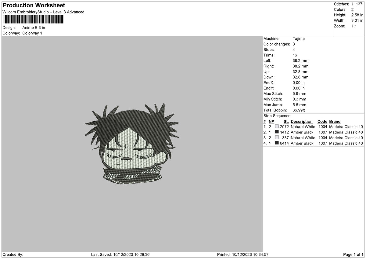 Anime Chibi B Embroidery File 6 sizes